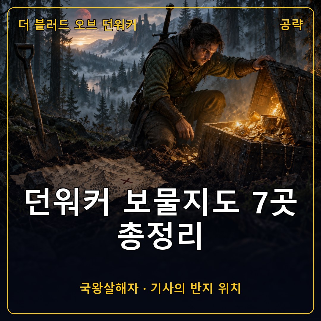 더 블러드 오브 던워커 도적 보물지도 7곳 위치와 보상 총정리, 국왕살해자와 기사의 반지 얻는 법