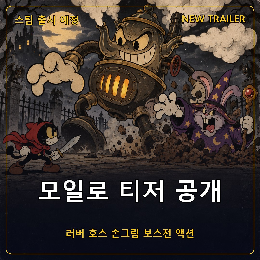 모일로(Moylo) 티저 트레일러 공개, 1930년대 러버 호스 만화풍으로 그린 손그림 보스전 액션