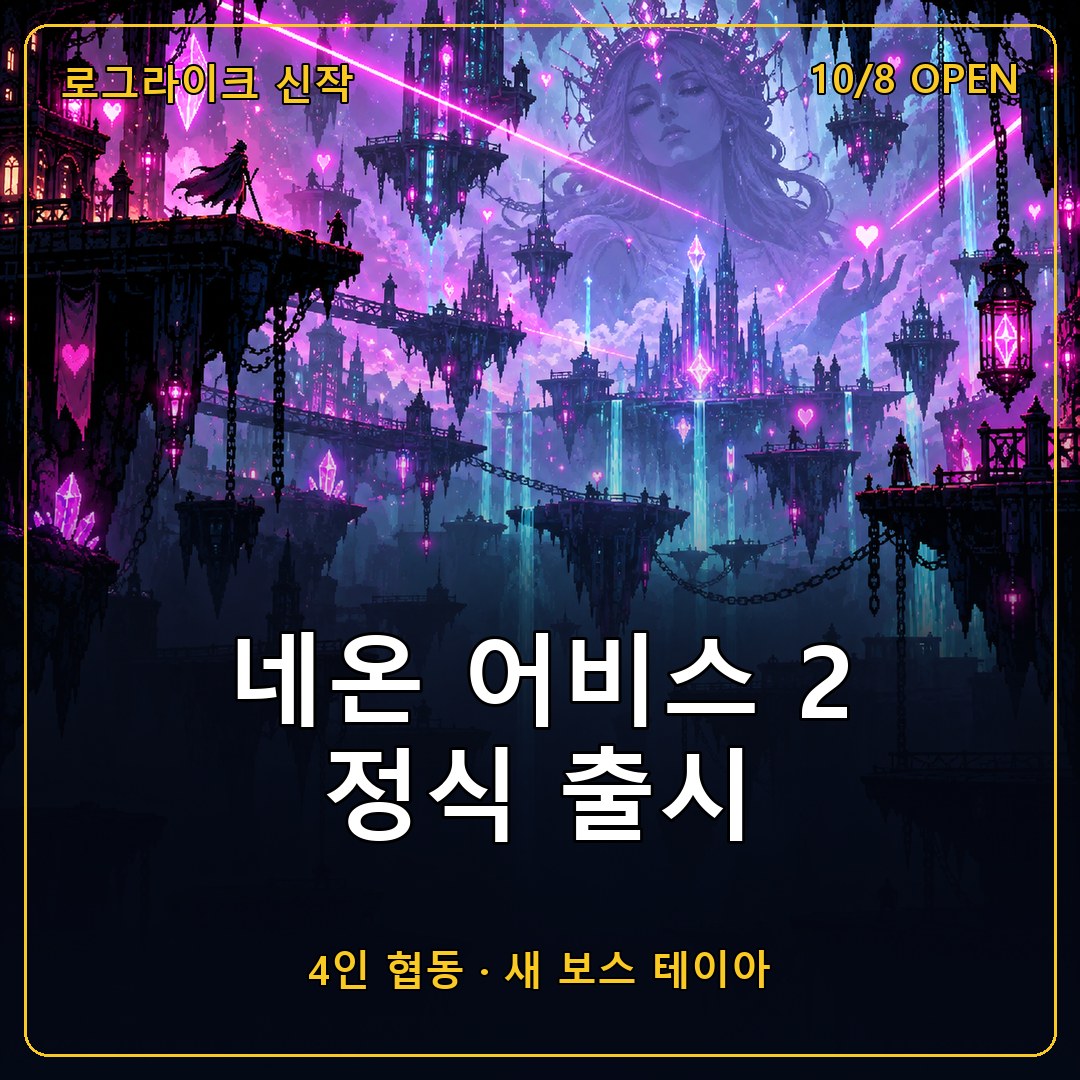 네온 어비스 2 정식 출시일 10월 8일 확정, 4인 협동과 새 보스 테이아까지 1.0 변경점 정리