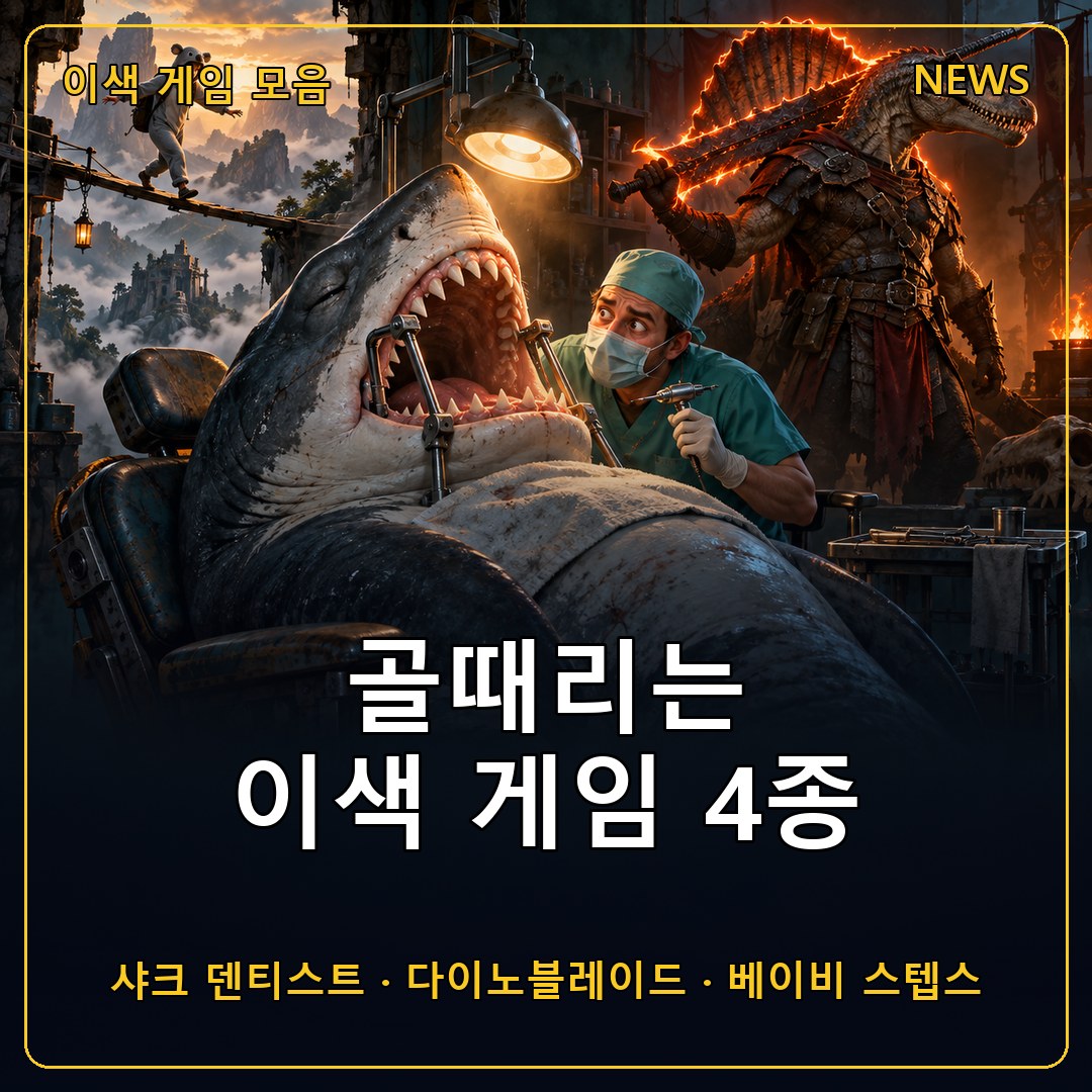 상어 이빨 뽑기부터 대검 든 공룡까지, 골때리는 이색 게임 4종 정리